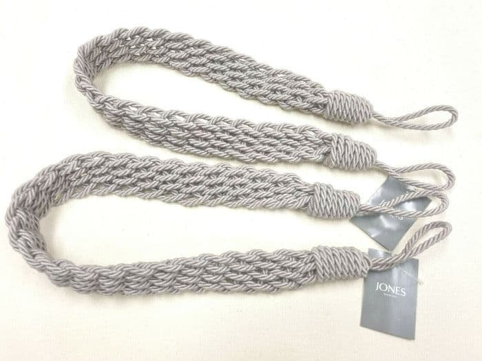 2 Curtain Tiebacks Heather Grey Artisan Plaited Tie-Backs Jones Interiors Ties