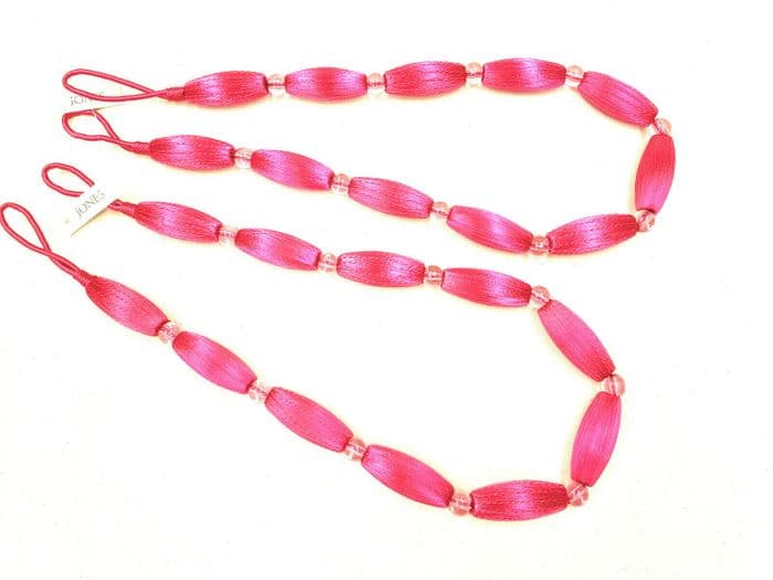 2 Fucshia Pink Curtain Bead Rope Tie Backs Pimlico HB660/FUS Pair Fabric Tieback