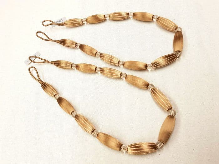 2 Gold Curtain Bead Rope Tie Backs Pimlico HB660/GOL Pair Fabric Drape Tiebacks