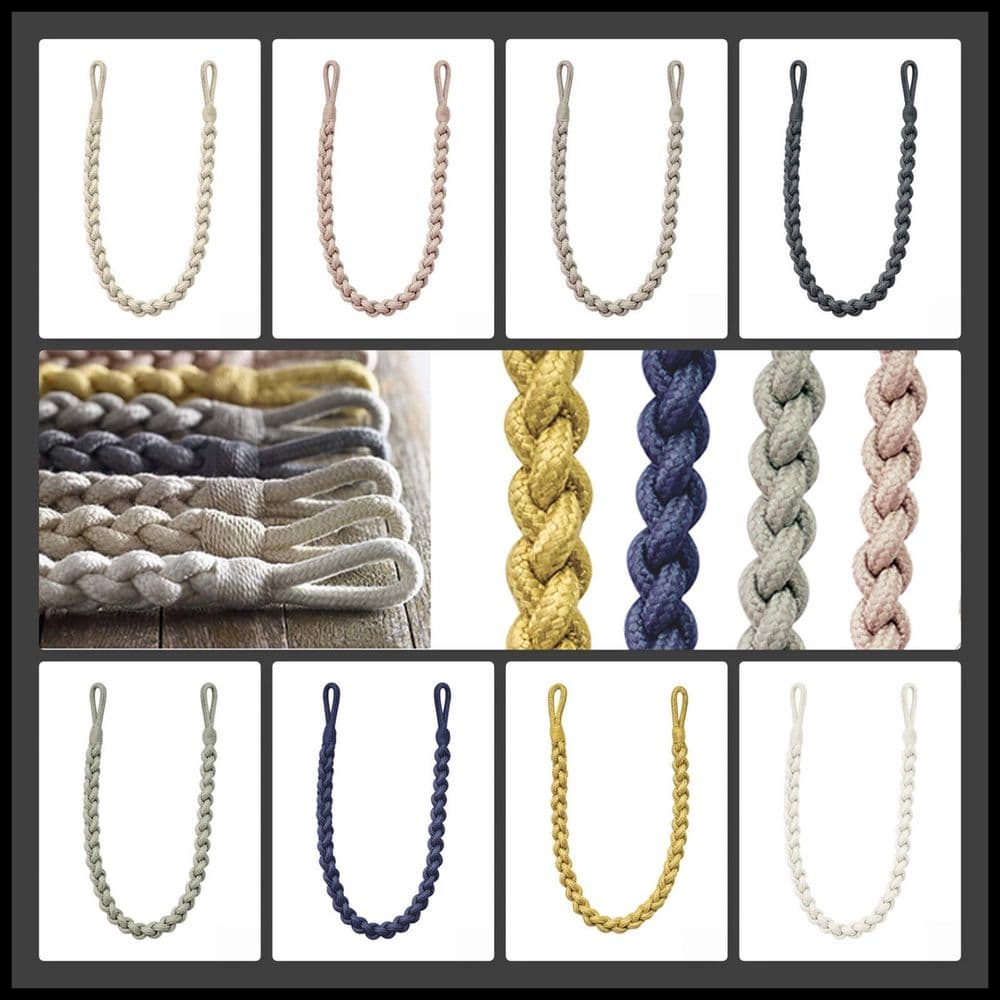 2 Helston Rope Curtain Tiebacks Braided Drape Tie back Fabric Plaited ...