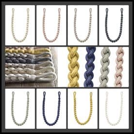 2 Helston Rope Curtain Tiebacks Braided Drape Tie back Fabric Plaited Chain Ties