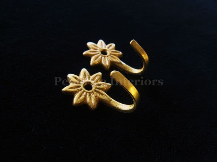 2 Mini solid brass flower petal hooks - Small curtain tassel multi use star hook