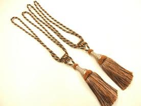 2 Prince Black & Tan Curtain Tassel Tiebacks Tie Backs PAIR Cord Cable Fabric