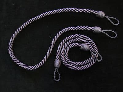 2 Rope curtain tiebacks - Dark purple / blue  -  slender slinky cord  drape tie