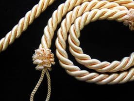 2 Rope curtain tiebacks - Peach - slender slinky cord drape tie hold backs