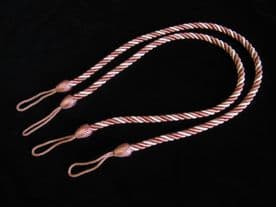 2 Rope curtain tiebacks Pink & Cream slender slinky cord drape tie hold backs