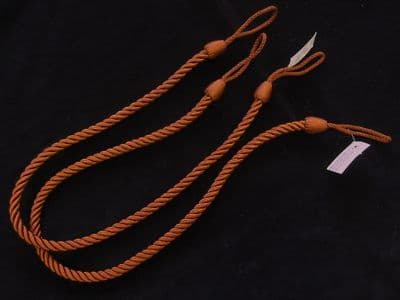 2 Rope curtain tiebacks - RUST - slender slinky cord drape tie back holdbacks