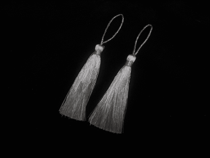 2 Silver lurex christmas tassels 8cm + loop Shiny grey xmas craft or key tassels