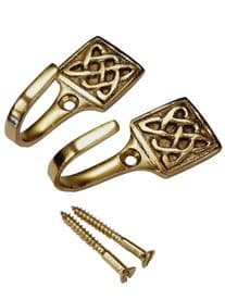 2 Small Brass Curtain Tassel Hooks Love Knot Design 4.6cm Annabel