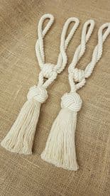 2 Small Natural Cotton Turkih Ball Knot Tassel Curtain Tie Backs Fabric Tiebacks