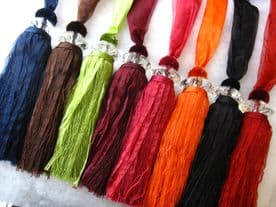 2 Solitaire curtain tiebacks Lace ribbon glass crystal Jones Interiors tie backs