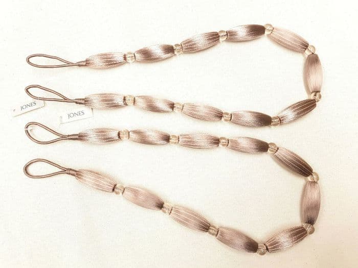 2 Taupe Curtain Bead Rope Tie Backs Pimlico HB660/TAU Pair Fabric Tiebacks