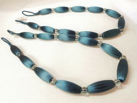 2 Teal Curtain Bead Rope Tie Backs Pimlico HB660/TEA Pair Fabric Drape Tiebacks