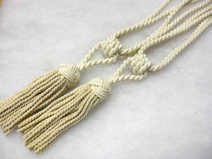 2 Turks head curtain tassel tiebacks natural cotton tie backs fabric drape ties