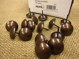 25 LARGE 24mm HEAD UPHOLSTERY NAILS - Antique on steel