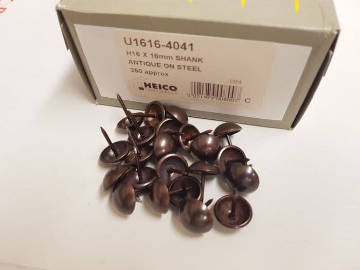250 Antique on Steel 16mm upholstery nails large tacks Heico furniture studs