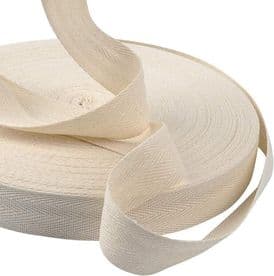 25mm Cotton Herringbone Tape 50m Bunting Binding Apron Webbing Sew NATURAL CREAM