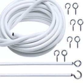 3mts Net Curtain Wire + 4 Hooks 4 Eyes Net Wire 300 - 330cm