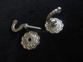 50 Rosette curtain tassel hooks - Matt silver round wall or door coat hook - 4cm