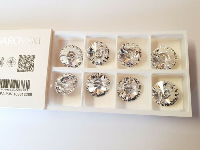 8 Swarovski Buttons 23mm Diameter Clear Crystal Glass Round sew On 3015 Elements