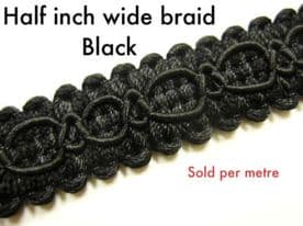 Black chair braid trimming fabric upholstery trim per m