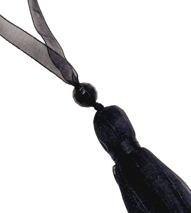 Black Ribbon Key Tassel Pretty Lace Bead Fabric Trim 10cm Loop Trimming