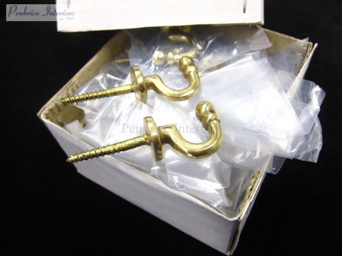 Box 25 Small Polished Brass Ball Cup Hooks Curtain Tassel Wall Fixing Bulk Lot