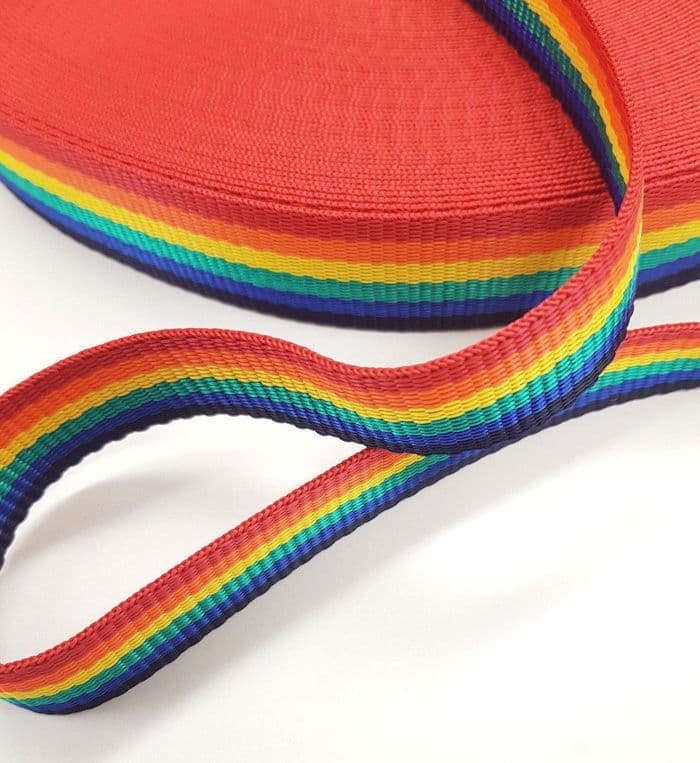 Bright Rainbow Webbing 50mt Reel 25mm Wide Upholstery Sewing Craft Braid Border