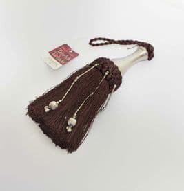 Brown & silver key tassel with silver decorative beads