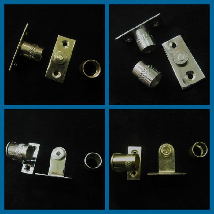 Curtain rod sockets Brackets for 16mm diameter net rods tube in Chrome and brass