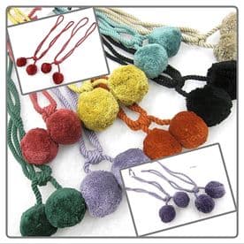 Double Pom Pom curtain rope tiebacks - Cotton ball tie backs fabric ties