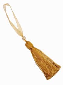 Gold Ribbon Key Tassel Pretty Lace Bead Fabric Trim 10cm + Loop Trimming