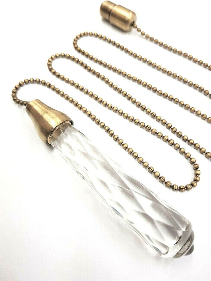 Large Glass Light Cord Pull 10cm with Antique Brass Trim - 95cm Chain and Connector