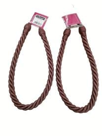 Milan Rope Curtain Tiebacks Cord Holdbacks Burgundy Chocolate PAIR 76cm inc loop