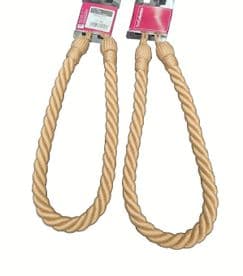 Milan Rope Curtain Tiebacks Cord Holdbacks Latte PAIR 76cm inc loop