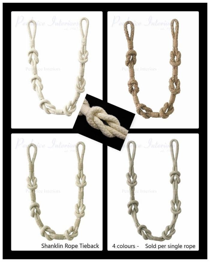 Natural Shanklin Rope Curtain Tieback - Knot Style Tie Back 4 Colours Holdback