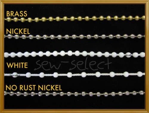 Roller blind chain - Metal silver brass & white beaded cord SOLD PER 2 MTS