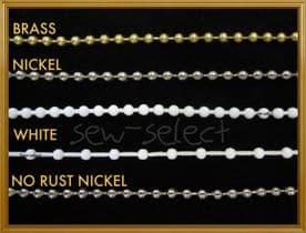 Roller blind chain - Metal silver brass & white beaded cord SOLD PER 2 MTS