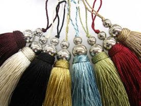 Silver Orbs key tassel 10cm fabric decoration Chrome sewing accessory trim