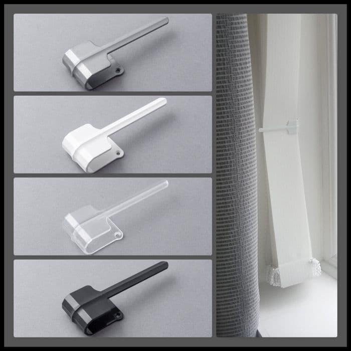 Vertical Blind Slat Holdback White Grey Clear or Black Tieback Arm Louvretie Tie