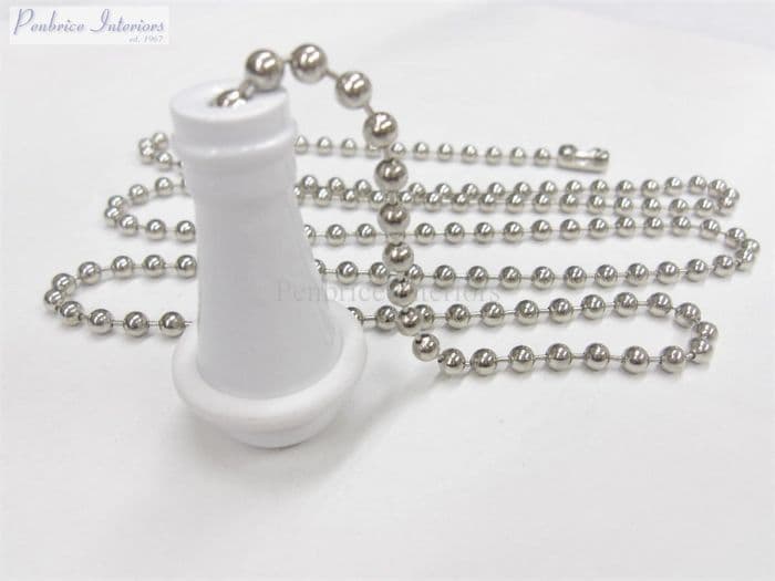 White traditional cord pull with silver metal non rust chain Light & fan bathroom weight
