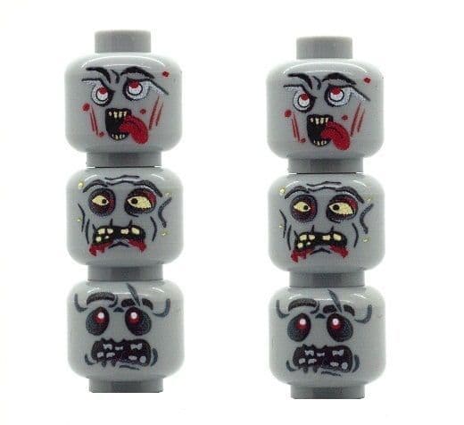 6 Custom Zombie Heads (Grey) for The Walking Dead Minifigures