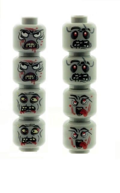 8 Custom Zombie Alien UFO Heads for The Walking Dead Minifigures