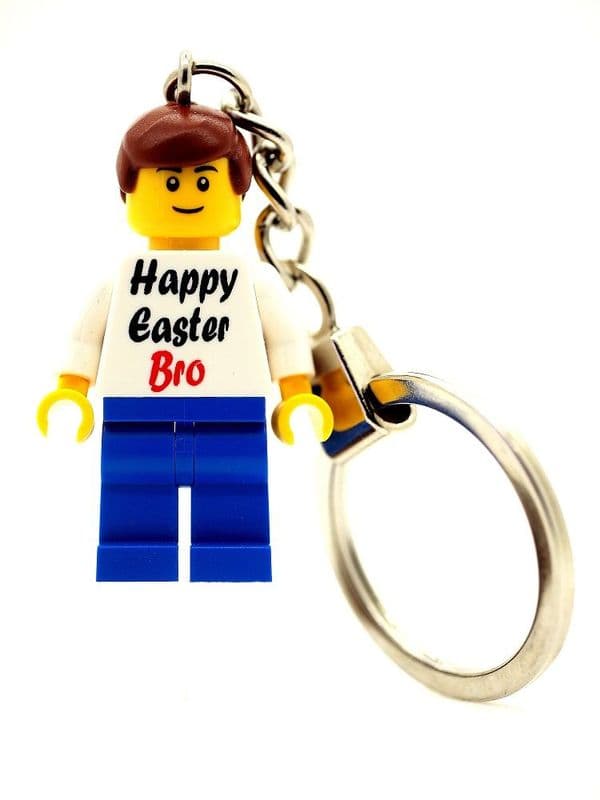 Boy with Happy Easter Bro T-shirt as a Key Ring - Custom Designed Minifigure.