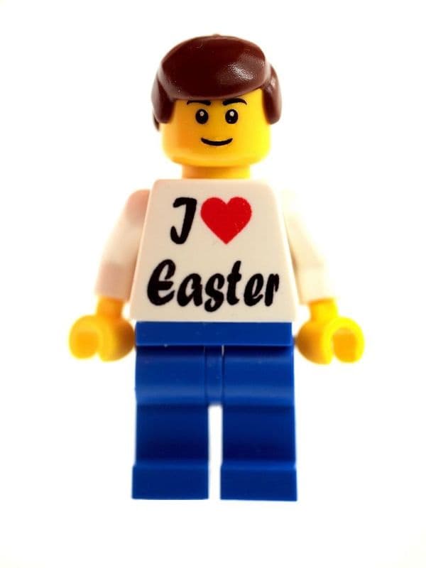 Boy with I Love Easter T-shirt - Custom Designed Minifigure.