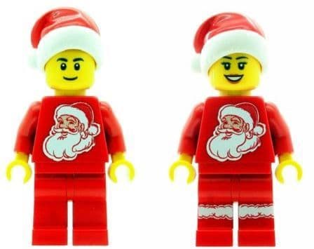 Christmas Boy & Girl with Santa Torso & Hat - Custom Designed Minifigures