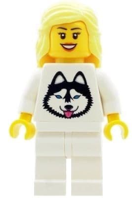 Female/Girl with Husky Dog T Shirt - Custom Designed Minifigure
