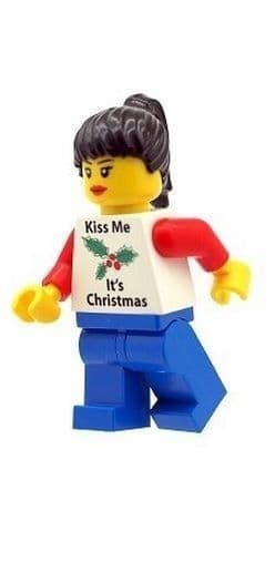 Girl Kiss Me It's Christmas T-Shirt - Custom Designed Minifigure