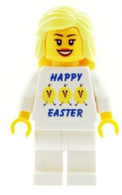 Girl with Happy Easter (Eggs & Chicks) T-shirt - Custom Designed Minifigure