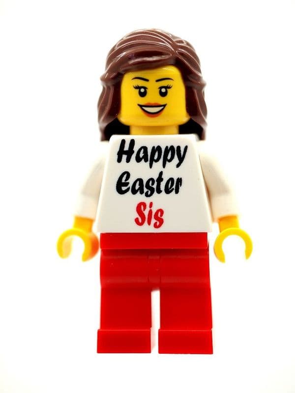 Girl with Happy Easter Sis T-shirt - Custom Designed Minifigure.